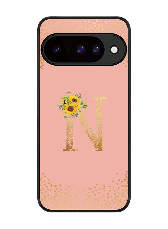 For Google Pixel 10 Case,Slim fit Camera Protection, Shockproof Thin Phone cover  - Custom Floral Monogram - N  (Rose Pink )